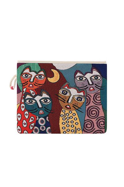 Bursa İpek Cat Patterned Tapestry Handbag