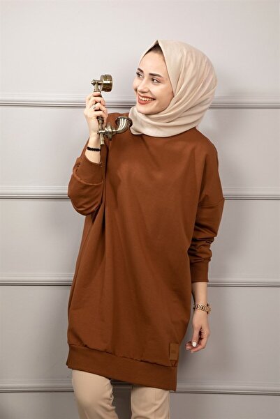 Soul Βιολογικό βαμβάκι 2 κλωστών πάνω από το γόνατο, μεσαίου μήκους καφέ τουνίκ / φούτερ 30644