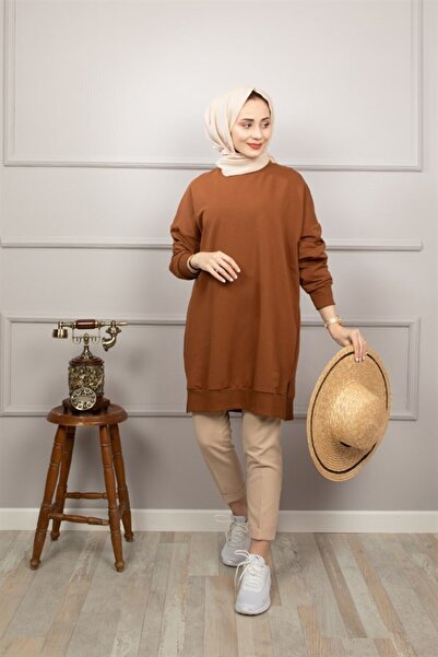 Soul Βιολογικό βαμβάκι 2 κλωστών πάνω από το γόνατο, μεσαίου μήκους καφέ τουνίκ / φούτερ 30644