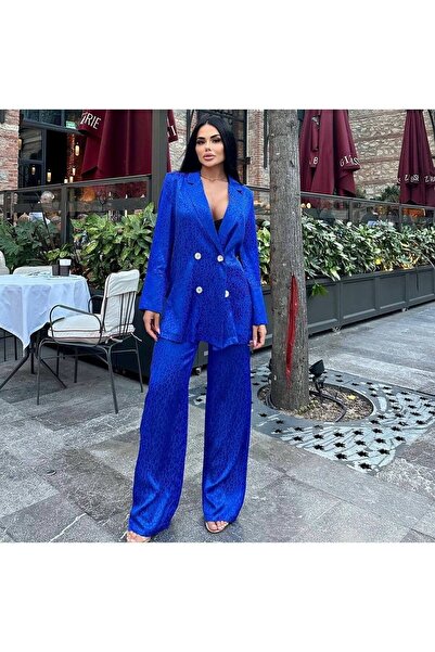 bymaestro woman Set pantaloni jachetă din satin pentru femei negru