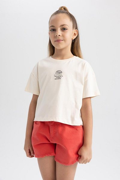 DeFacto Girl's Crop Printed Short Sleeve T-Shirt A2048a823hs