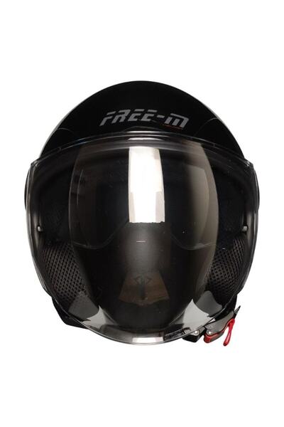 MOTOANL Motosiklet Yarım Kask Camlı Ce Onaylı Güneş Vizörlü Motor Kaskı Black