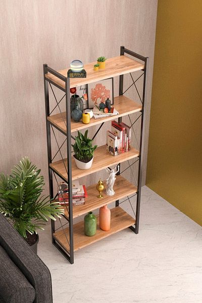 ilkal Bookcase 5 Shelves Walnut 180 cm