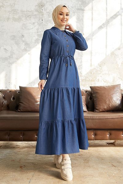 InStyle Betty Jeanskleid mit Babykragen – Blau