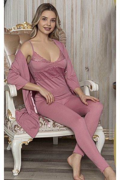 JENİKA Set pijama din 3 piese cu detaliu din dantela pentru femei