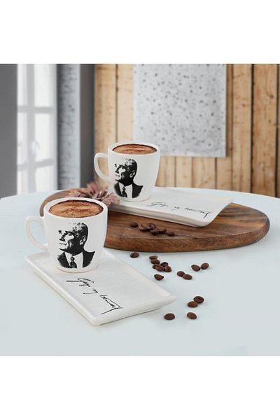 Keramika Magic Cylinder Ataturk Signed 4 Piece Coffee Cup