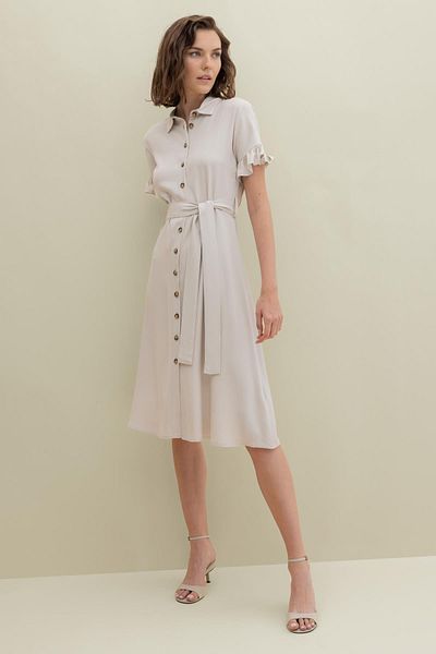 DeFacto Shirt Collar Aerobin Midi Short Sleeve Dress