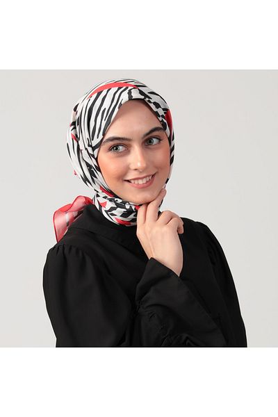 ipekistanbul Cotton Silk Scarf - Zebra Pattern - Red