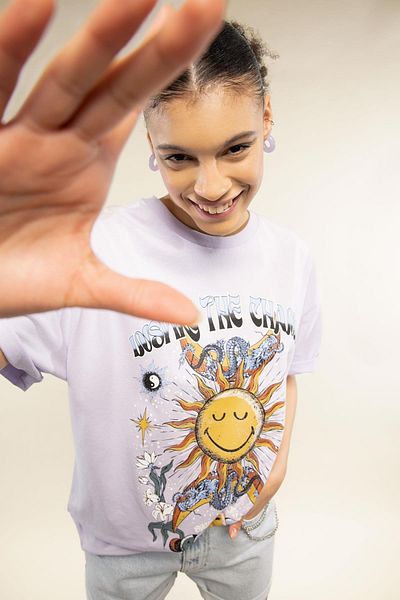 DeFacto Smileyworld Oversize Fit Crew Neck Printed Short Sleeve 100% Cotton T-Shirt