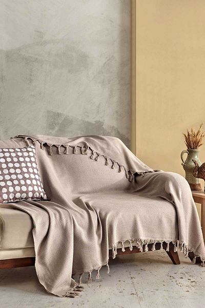 Elart Fringed Cotton Pique Double Loris Beige (200x230cm)