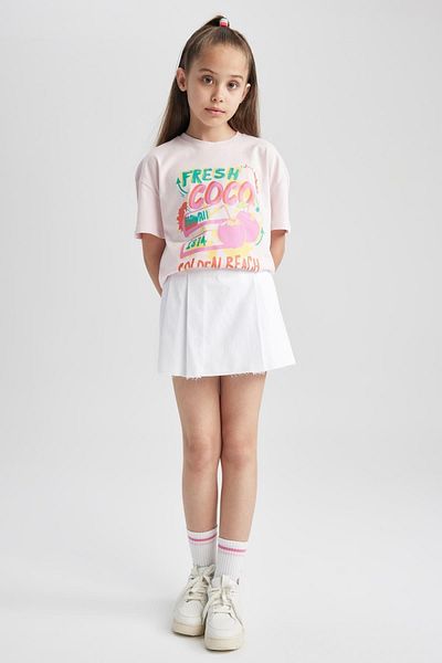 DeFacto Girl's Oversize Fit Printed Short Sleeve T-Shirt A1774a823hs