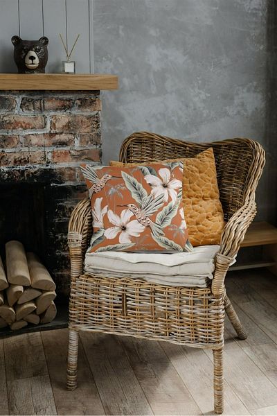 NT Handmade Zippered Single Abstract Flower Patterned Double Sided Printed 42x42 Cotton Woven Throw Pillow Case