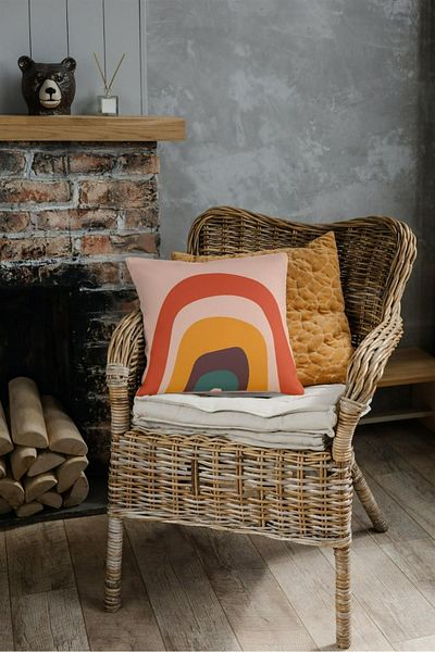 NT Handmade Zippered Single Colorful Rainbow Patterned Double Sided Printed 42x42 Cotton Woven Throw Pillow Case