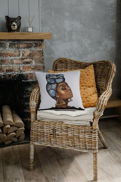 NT Handmade Zippered Single Earring Black Woman Printed 42x42cm Cotton Woven Throw Pillow Pillow Case