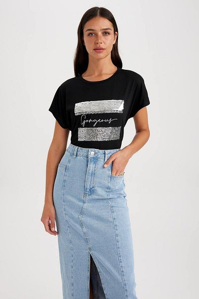 DeFacto Crew Neck Printed Short Sleeve T-Shirt