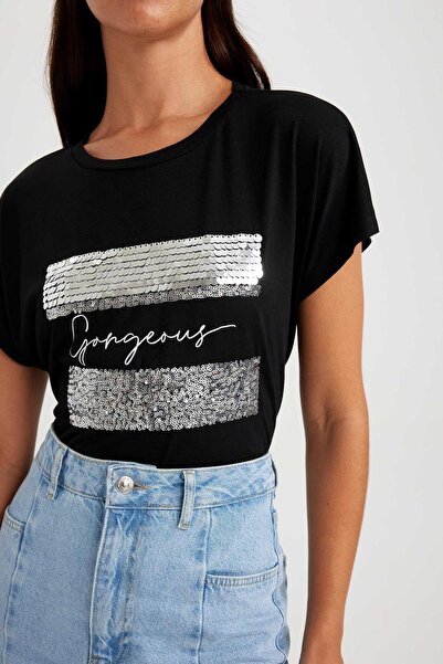 DeFacto Μπλουζάκι με κοντό μανίκι με λαιμόκοψη