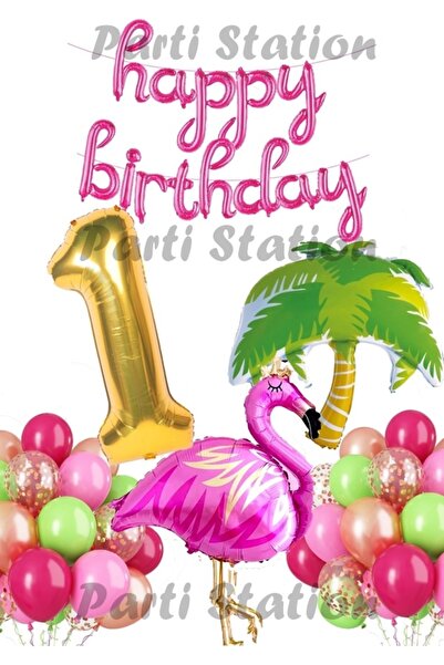 Parti Station مجموعة بالونات عيد ميلاد السنة الأولى من تروبيكال كونسبت فلامين...