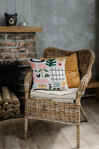 NT Handmade Zippered Single Abstract Patterned Double Sided Printed 42x42cm Cotton Woven Throw Pillow Case