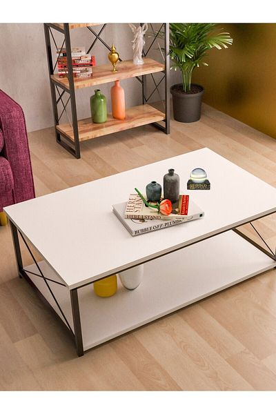 GOLDFALEZ Modern White Double-Deck Coffee Table | Contemporary Living Room Furniture | Two-Tier Design