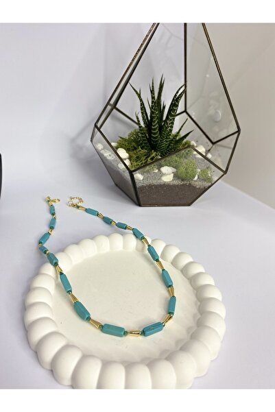 Hazal accessory MAVİ BONCUK TAŞLI GOLD DETAYLI KOLYE