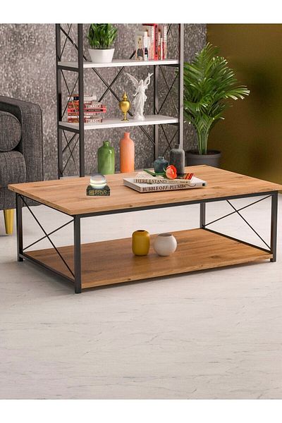 GOLDFALEZ Double-Deck Coffee Table in Walnut | Modern Living Room Table | Contemporary Furniture