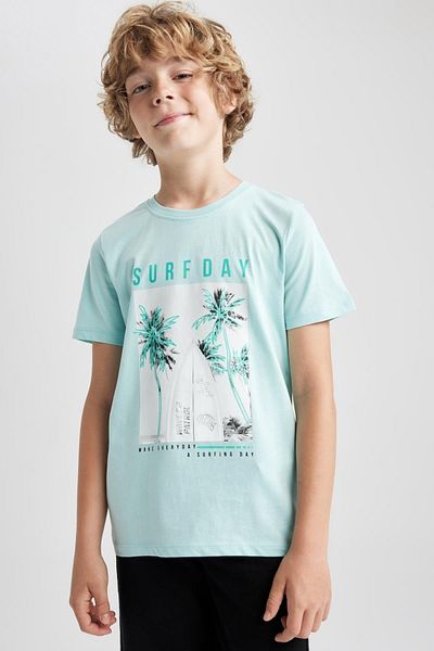 DeFacto Boy's Crew Neck Printed Short Sleeve T-Shirt A2407a823sm