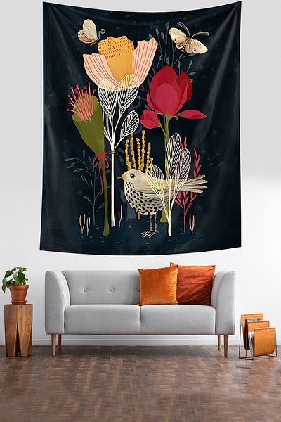 on the clouds Flowers Butterflies and Bird Pattern Stain Resistant Fabric Wall Cloth Wall Carpet Tapestry