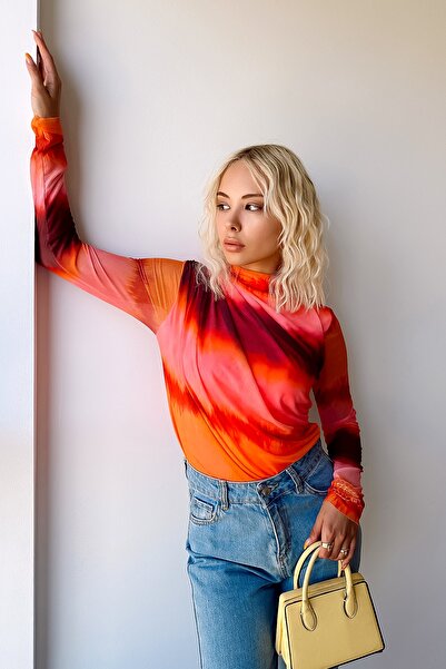 LACHT Γυναικεία μπλούζα με λεπτομέρεια από τούλι με μοτίβο ηλιοβασιλέματος