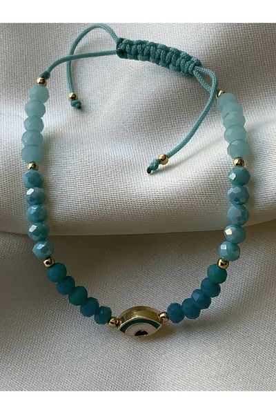 azra takı tasarım Blue Women's Crystal Handmade - Eye Figure, Evil Eye and Bracelet