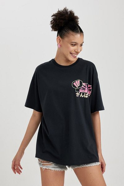 DeFacto Cool Oversize Fit Printed Short Sleeve 100% Cotton T-Shirt