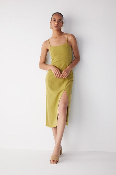 DeFacto Square Neck Linen Blended Strappy Dress A9706ax23hs