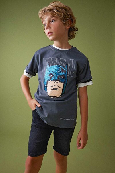 DeFacto Erkek Çocuk Batman Regular Fit Bisiklet Yaka Penye Kısa Kollu Tişört