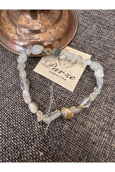 parze doğaltaş Broken Stone Gold Rutile Quartz Bracelet