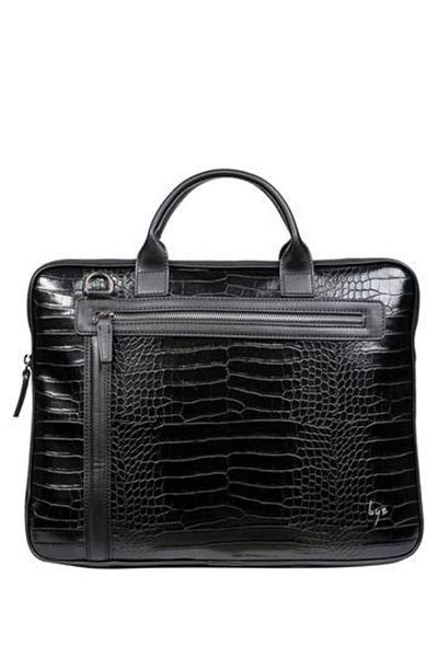 BYZ -245 Crocodile Black Laptop Briefcase with Shoulder Strap 39x30x5 Cm