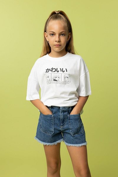 DeFacto Girl's Oversize Fit Printed Short Sleeve T-Shirt B0732a823hs