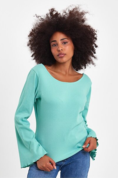 ESPİNA Women's Back V Low-cut Long Sleeve Blouse