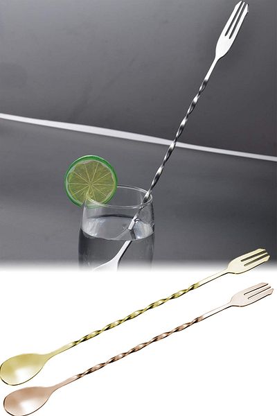 Binbirreyon Twisted Cocktail Spoon with Fork 33cm Mixing Spoon Steel RA320