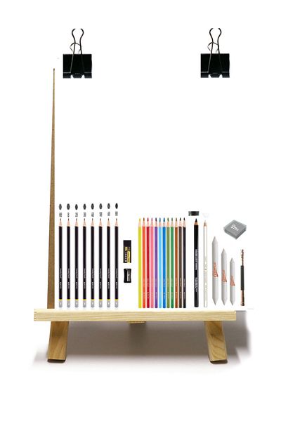 GLANCE Adel Graduated Pen Set 8-Piece Sketch Drawing Set 35x50 Duralit Desktop Drawing Easel Set