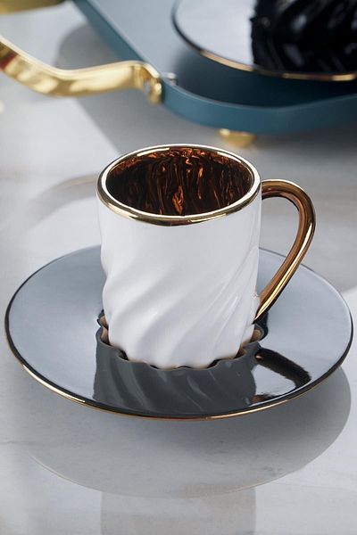ACAR Honeymoon 6-Piece Porcelain Coffee Cup Set Black