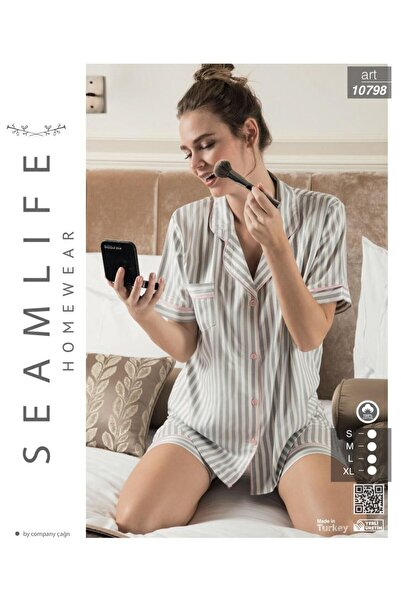 seamlife Set pijamale cu dungi din satin de bumbac - guler cămăși și pantalon...