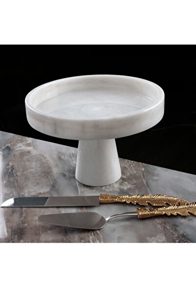 ROYAL MADEMOISELLE Madlen Beyaz Mermer Ayaklı Sunumluk ,Mermer Pasta Standı -...