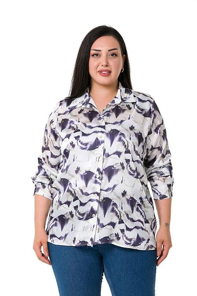 DISENTIS MODEST Camasa mov din satin Yoryo cu model marime plus