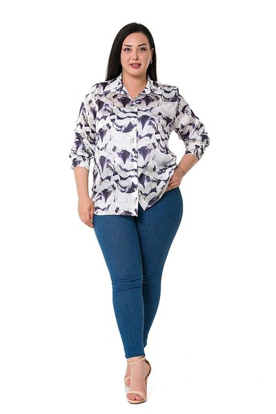 DISENTIS MODEST Camasa mov din satin Yoryo cu model marime plus