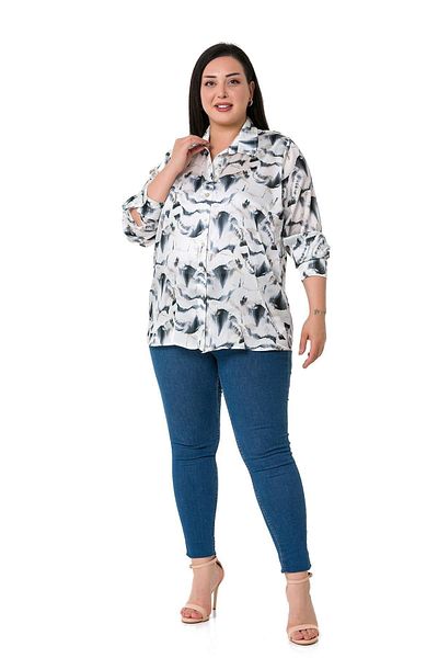DISENTIS MODEST Camasa gri satin Yoryo cu model marime mare