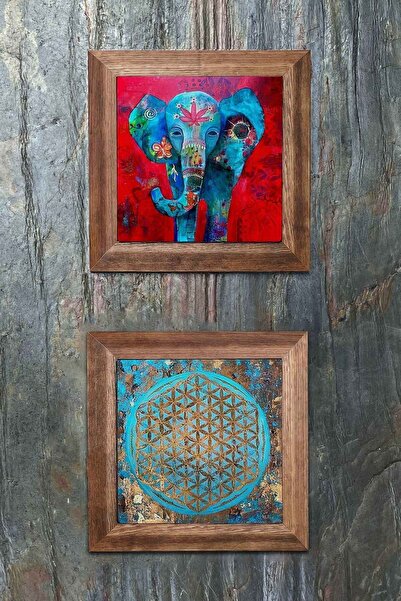 Oscar Stone Decor Decor de perete din piatră cu ramă din lemn 28x28 cm Set de...