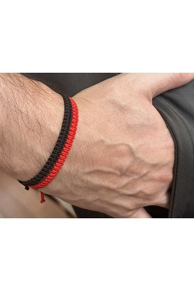 Farah Butik Unisex Black Red Macrame Bracelet-Gift Bracelet-String Bracelet