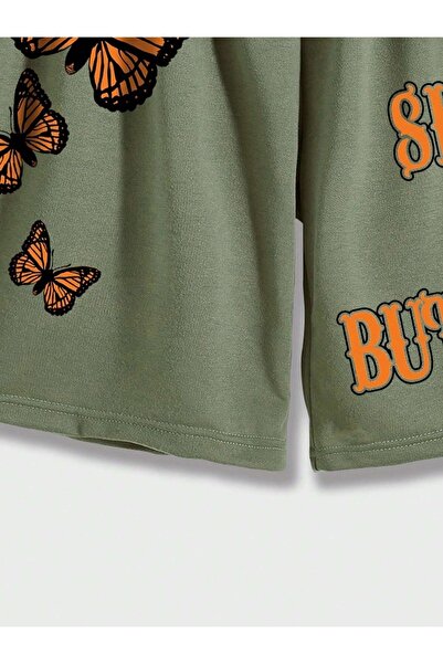 Machetta Khaki Color Skull and Butterfly Printed Comfortable Fit Combed Cotton Shorts - Casual Shorts