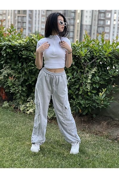 Gofeel Vintage Line Detail Cargo Pocket Trotters Baggy Sweatpants