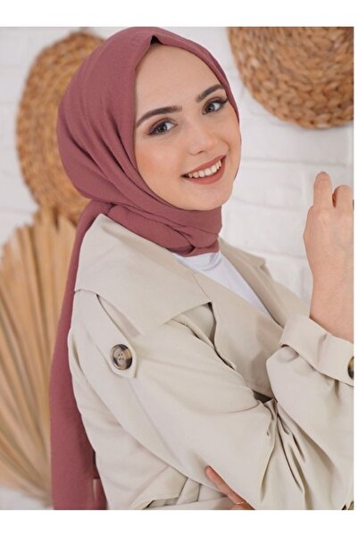 Trablus Tesettür Kadın Pamuk Cazz Şal Gül Kurusu