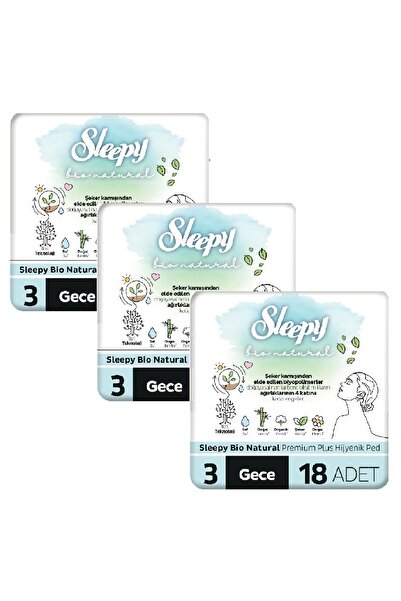 Sleepy Bio Natural Premium Plus Hijyenik Ped Gece 18 Adet x 3 Adet